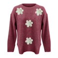 thumbnail image 4 of Women's Embroidered Beaded 3D Floral Sweater, Machine Knit Crewneck Pullover, Dimensional Floral Applique Blouse, Elegant Floral Embroidery Top, Holiday Party Sweater for Women Wine XL, 4 of 9