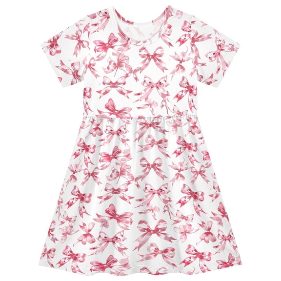 joogoo Bows Pink Girls' Short Sleeve Dress Kids Dresses 5-6T