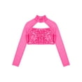 thumbnail image 3 of Haitryli Kids Girls Sequin Mock Neck Long Sleeve Gymnastics Dance Crop Top Jazz Hip Hop Shirt Streetwear Hot Pink 10, 3 of 5