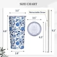 thumbnail image 4 of Blue Floral Tumbler 20 oz | Stainless Steel Travel Tumbler with Lid and Straw | Flower Coffee Mug for Hot & Cold Drinks | Gift for Mom Grandma | Vintage Tea Cup, 4 of 8