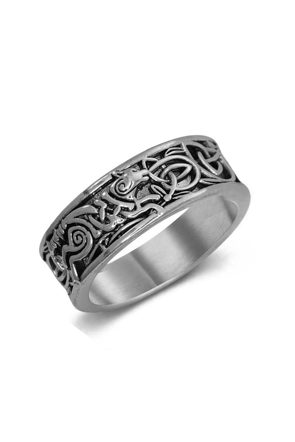 Wolf Ring for Men, Retro Wolf Totem Rings, Cross Line Ring, Norse Viking Wolf Ring, Wolf Signet Rings, Amulet Ring, Punk Ring, Animal Ring Wolf Jewelry for Men