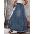 thumbnail image 2 of Women's Pocketed Button Maxi Skirt, A-Line Long Denim Bottom, Casual Daily Commute Layering Outfit, 2 of 5
