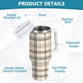 thumbnail image 2 of Yayeee 30oz Stainless Steel Tumbler with Straw and Handle Double-Wall Insulated Travel Water Bottle, Beige Plaid Pattern, 2 of 8