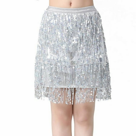 DondPO Wedding Guest Dresses for Women Prom Dress Women S Sequin Bag Hip Skirt Belly Dance Hip Skirt Flow Su Sequin Wrap Women S Skirt Mini Skirt Womens Skirts Silver Dress M