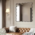 thumbnail image 3 of TEWLOSS 36" Square Wavy Wall Mirror Decorative Wall Mirror Black Aluminum Alloy Framed, 3 of 7