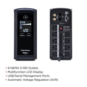 CyberPower CP1000AVRLCD Battery Backup UPS, 1000VA/600W, 120V, 8 Outlets, AVR, LCD Display, Black