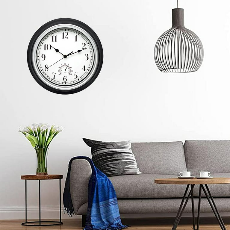 Indoor Outdoor Waterproof Wall Clock with Thermometer and Hygrometer Combo, 12 inch Retro Battery Operated Quality Quartz Round Clock for Patio Home