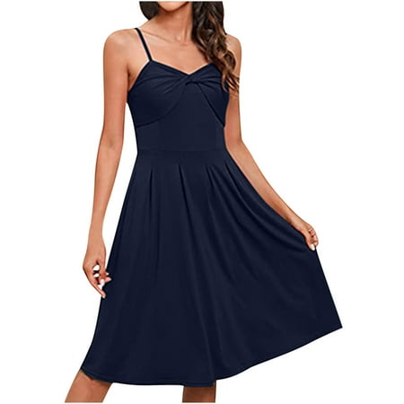 

White Dress Women Sundresses for Women Women s Fashion Sexy Sleeveless Solid Camies V-Neck Ladies Zipper A-Line Dress New Arrival White Dress Women Maternity Dress for Photoshoot Navy L