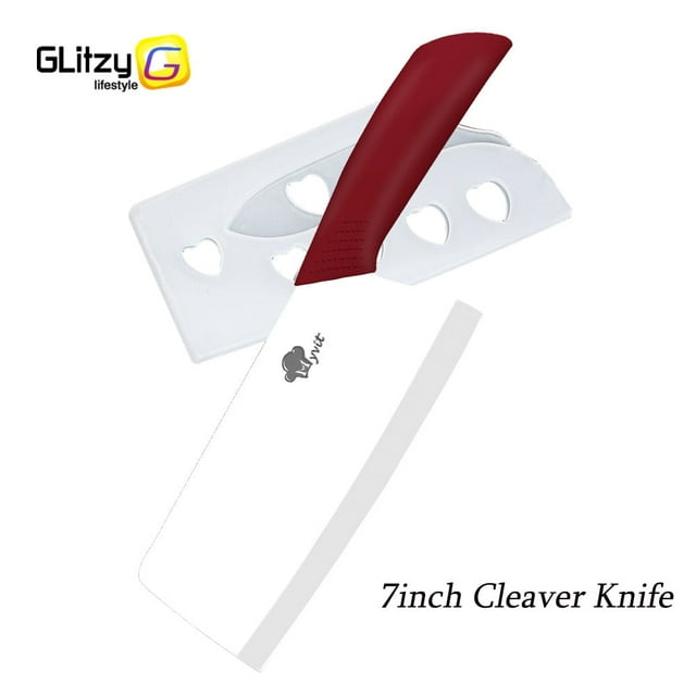 Ceramic Knife Kitchen Utility Knife 7 Inch Fruit Vegetable Slicing Knife Meat Cleaver Household Chef Knives Cutter with Sheath White Blade Rust Proof (Red)