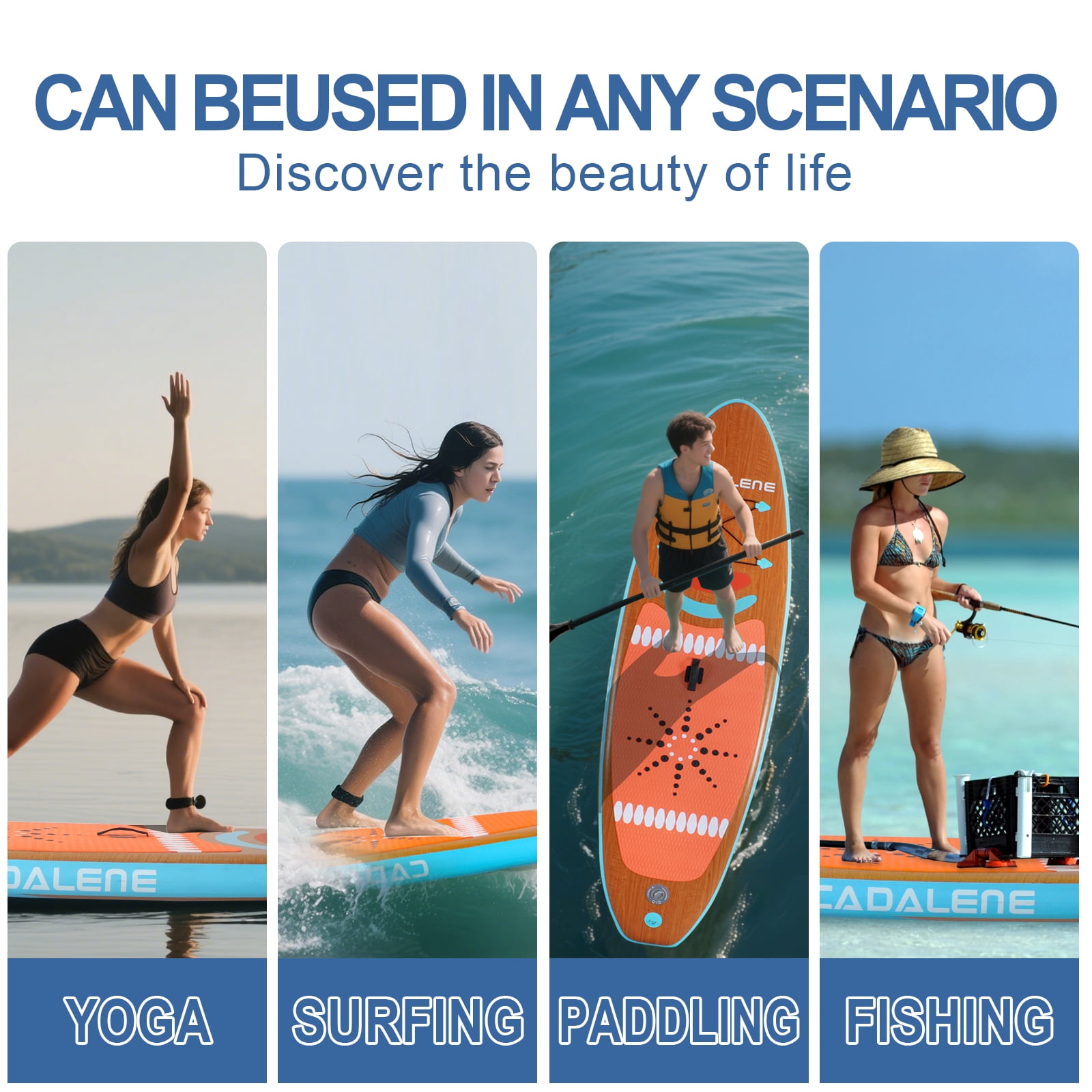 CADALENE 10' Inflatable Stand up Paddle Board with Premium SUP Paddle Board Accessories, Non-Slip Comfort Deck for Youth & Adults