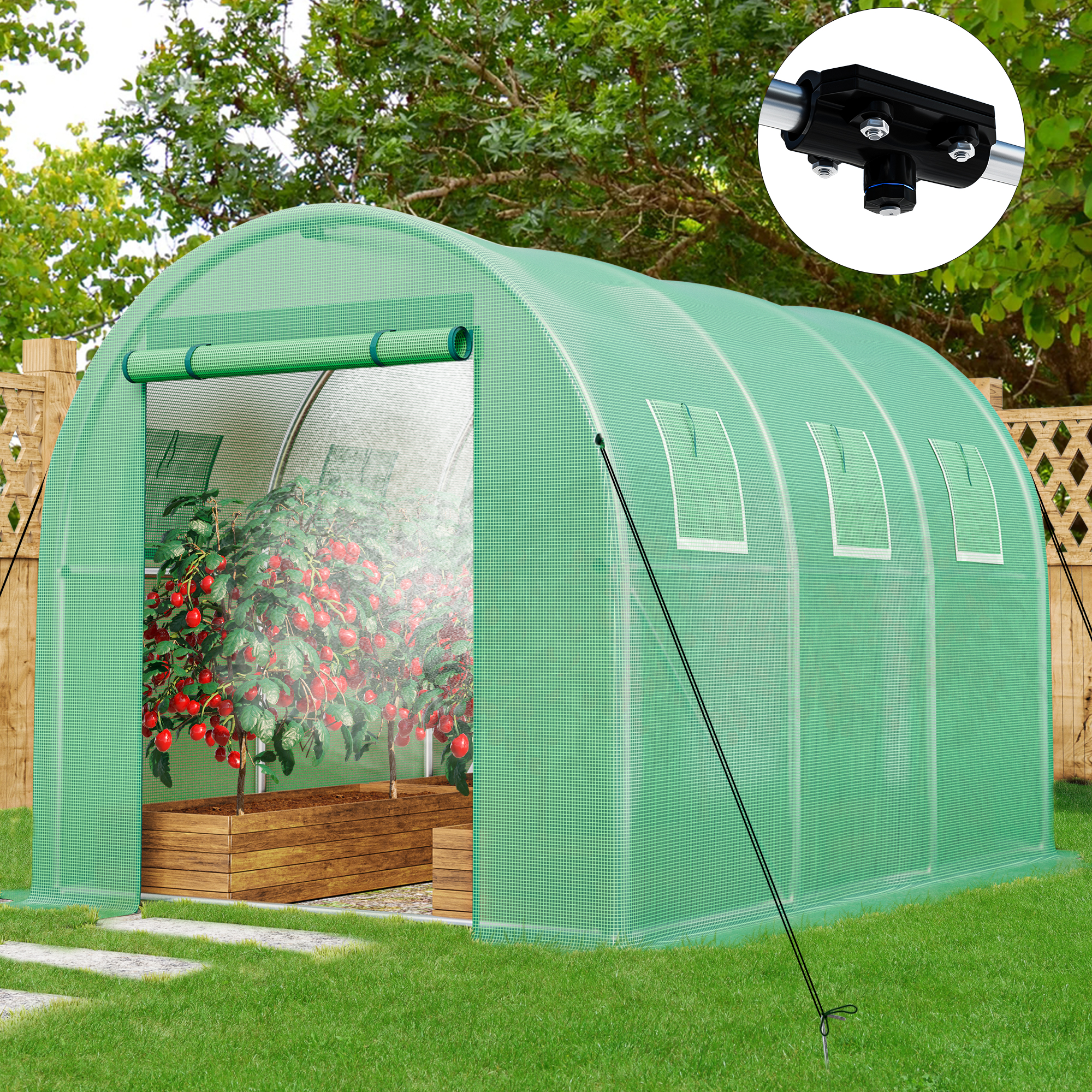 Dextrus 10x6.5x6.5ft Greenhouse w/ Watering System Heavy Duty Green House Large Tunnel Greenhouses Kit Walk in Outdoor Plant Gardening Upgraded Galvanized Steel for Garden, Backyard, Green