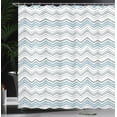 thumbnail image 3 of Ambesonne Chevron Shower Curtain, Ethnic Continuous Zigzag, 69"Wx70"L, Pale Slate Blue and White, 3 of 4
