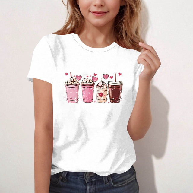 Blusas y camisas de manga corta con cuello redondo para niños Camiseta estampada de manga corta Cuello redondo Manga corta Casual Versátil Para niñas Niños Top de poliéster