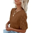 thumbnail image 2 of Yesfashion Womens Short Sleeve Sweaters Crewneck Knit Pullover Tops Summer Lightweight Crochet Blouse Shirt, 2 of 5