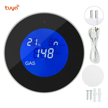 WiFi Gas Detector with LCD Display Household Combustible Gas Detector Smart Voice Gas Sensor Alarm Compatible for Tuya APP