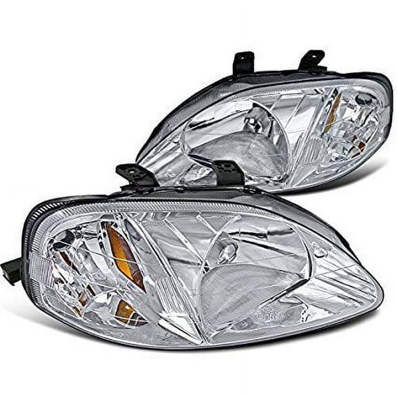 Spec-D Tuning 2LH-CV99-RS Honda Civic DX LX EX Crystal Clear Chrome Amber Head Lights Lamps Pair