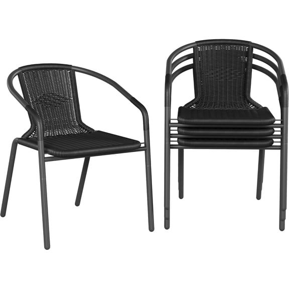 UDPATIO Rattan Patio Dining Chairs Set of 4, Wicker Stackable Outdoor Chairs, for Indoor Bistro Restaurant Porch Deck, Black