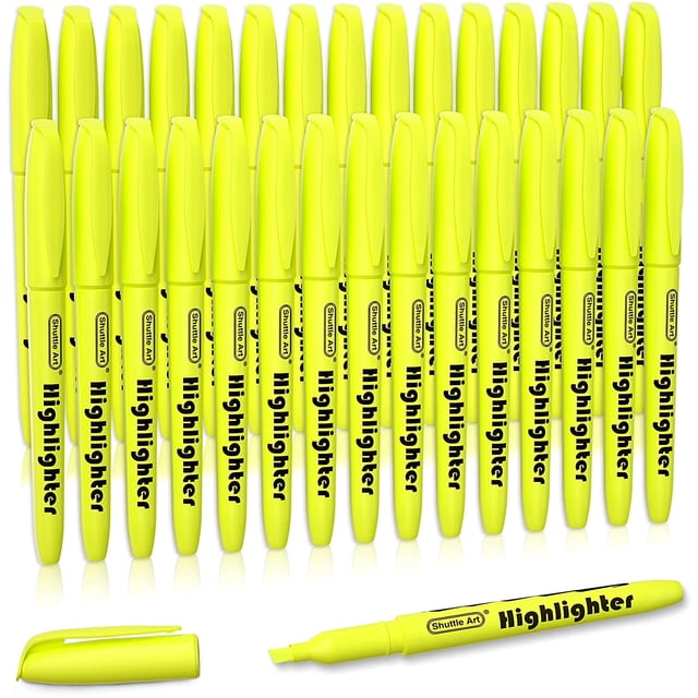 Yellow Highlighters, 30 Pack Highlighters Bright Colors, Chisel Tip Dry-Quickly Non-Toxic Highlighter markers for Adults Kids Highlighting in Home School Office