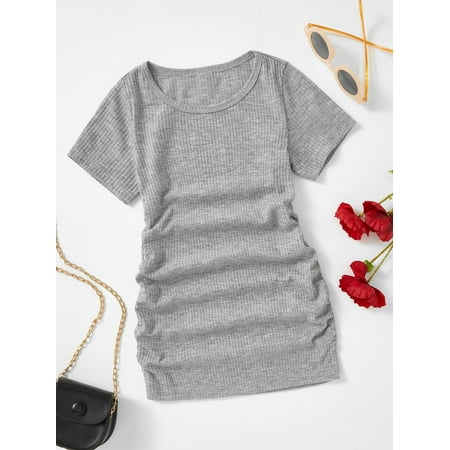 

Grey Toddler Girls Ribbed Knit Ruched Dress Dressy 120 S040E