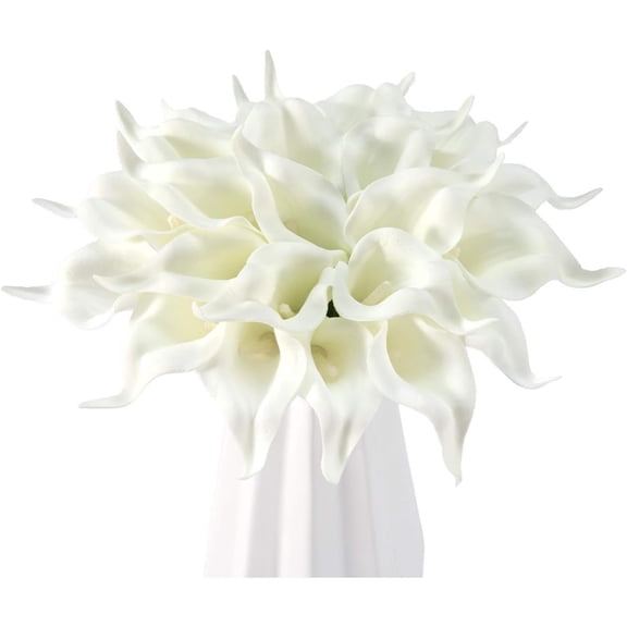 20 Pcs Artificial Flowers Bouquet,Topboutique Fake Calla Lily Flowers,Faux Flowers for Wedding Bride Shower Blessing Gift and Home Garden Office Party Centerpieces Decoration,Pure White