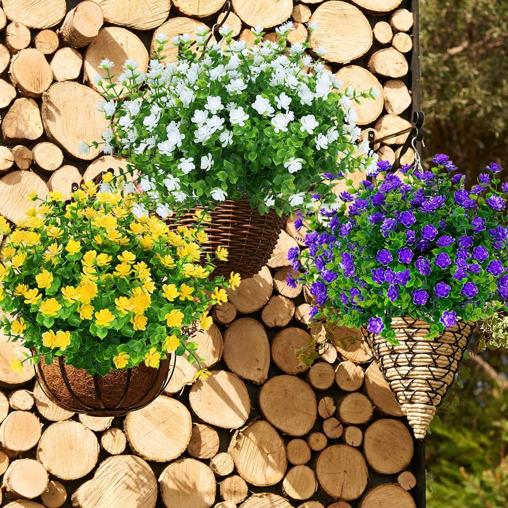 GRNSHTS 20 Bundles Outdoor Artificial Flowers UV Resistant Fake Boxwood Plants, Faux Greenery for Indoor Outside Hanging Plants Garden Porch Window Box Home Wedding Farmhouse Décor (White)