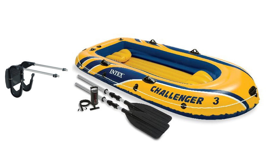 Intex 68370EP Challenger 3 Inflatable Raft Boat Set With Pump And Oars Blue 