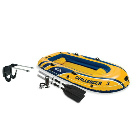 Intex Challenger 3 Boat 2 Person Raft & Oar Set Inflatable with Motor Mount