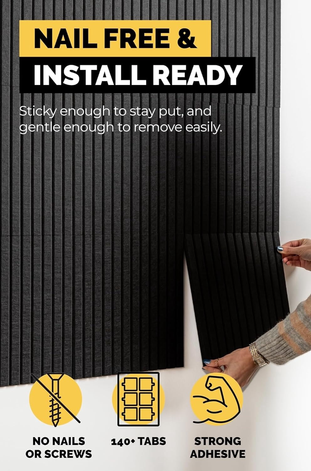 Large Bulletin Board, Tack Board, 59"x36" | 15 Pack | Wall Pin Board, Cork Board Alternative for Walls, Tablero de Corcho para Pared, Cord Board for Wall (Black Slats)