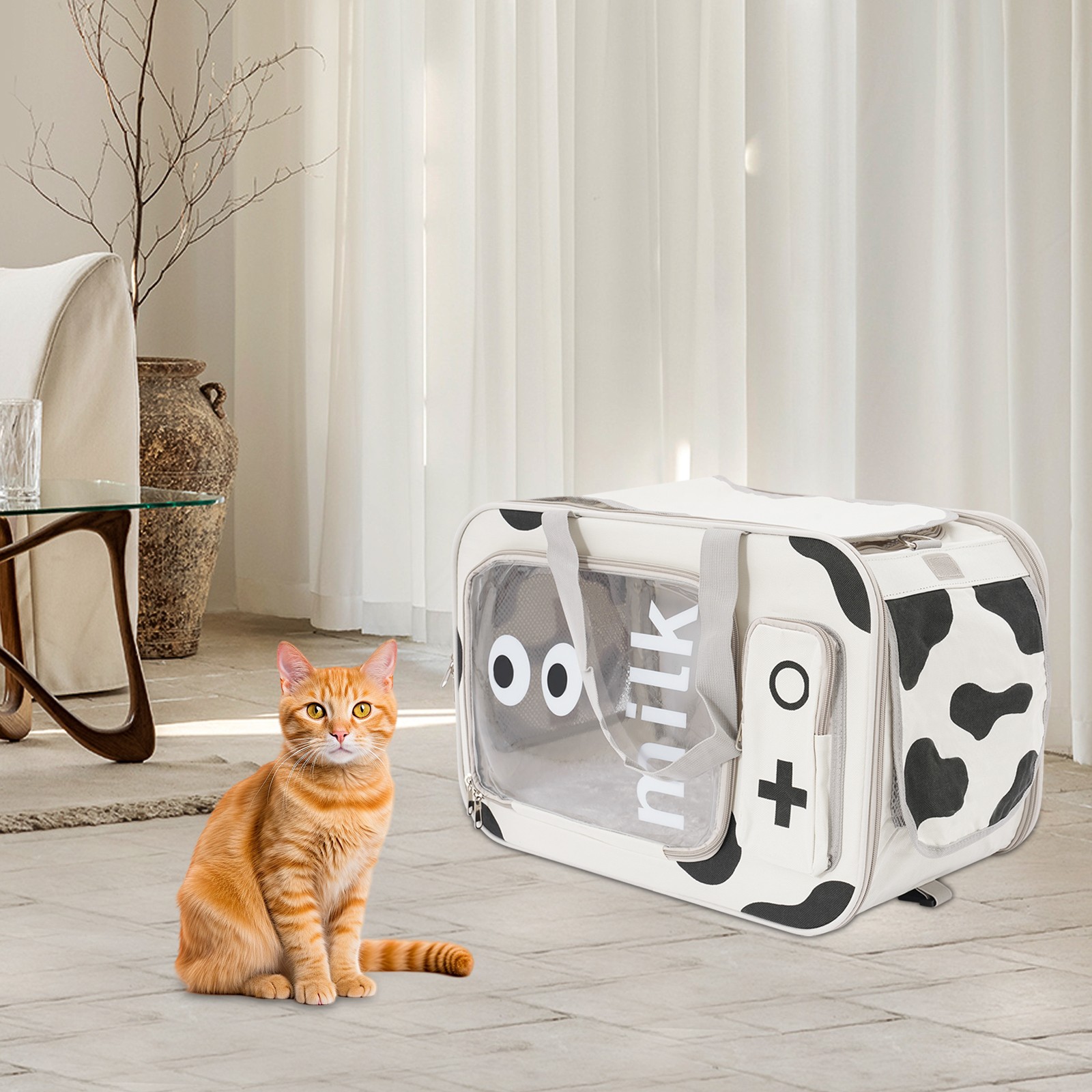 Rectangular Travel Pet Carrier Pet Bag for Cats/Small Dogs Oxford Cloth Pet Backpack Carrier 48*25*32cm for Outdoor Activities, Weekend Hiking, Camping