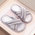 thumbnail image 2 of Girls Silver Crisscross Pearl Slides Sandals Soft Cushioned Non-Slip Platform Summer Beach Shoes for Little & Big Kid,Size 12.5 M, 2 of 6