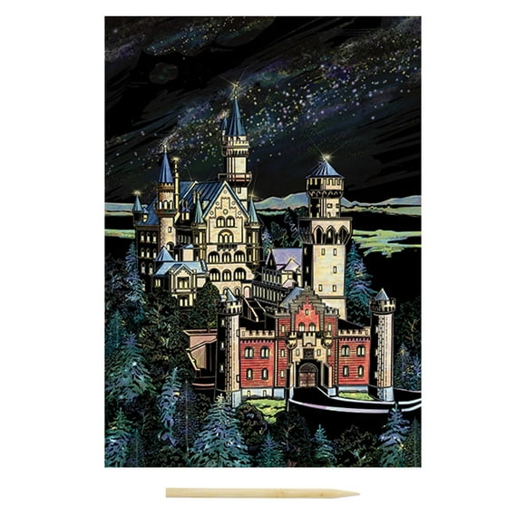Glow in the dark Scratch Art Rainbow Painting Paper, Style Engraving Art Creative Craft Tools Set, Fun Magic DIY Sketch Card Scratchboard(Neuschwanstein Castle, Germany)