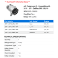 thumbnail image 2 of A/C Compressor 1 - Compatible with 2010 - 2011 Cadillac SRX 3.0L V6 - Autopart Premium, 2 of 2