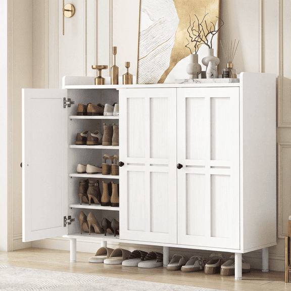 ROGALIS Shoe Storage Cabinet w/3 Doors & Adjustable Shelves, 40" Tall Shoe Rack Organizer Cabinet for Entryway Living Room