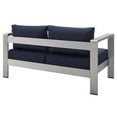 thumbnail image 3 of Modway Shore Fabric & Aluminum Outdoor Patio Loveseat in Silver & Navy, 3 of 6
