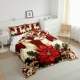 thumbnail image 3 of jejeloiu Christmas Deer Queen Comforter Set,Vintage Flower Floral Bedding Sets,Red Gold Xmas Bedding Comforter Set,Microfiber Bedroom Decor Reversible,3-Piece, 3 of 8
