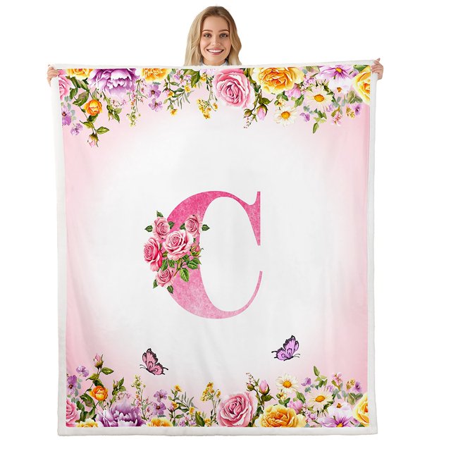Erosebridal Monogrammed Sherpa Blanket 90x90,Personalized Initial Throw Blanket for Couch,Letter Decoration