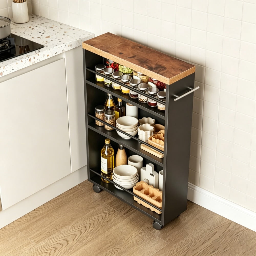Freestanding Wooden Storage Organizer with Adjustable Shelves, Space-Saving for Living Room, Bedroom, Kitchen, Home Office
