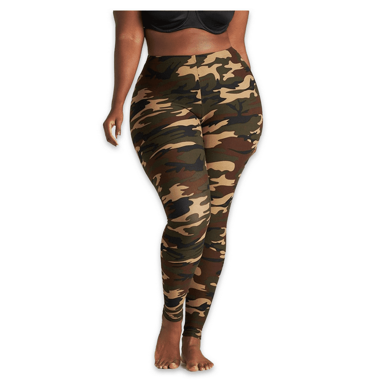 On The Go Women's Green Camo SuperSoft Brushed Leggings