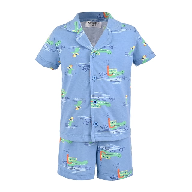 Pijama George para Bebé, Playera Tipo Saco Con Short Talla 2 Azul 2 Piezas