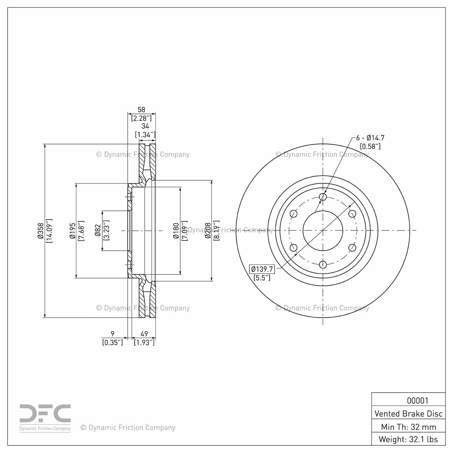Rear Dynamic Friction Company Brake Rotor 600-21049 For 2021-2022 Hyundai Sonata, 2021-2022 Kia K5