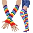 thumbnail image 2 of Guantes largos de rayas arcoíris coloridos para mujer y niña, calcetines de punto sin dedos para brazos cálidos, calcetines 2 juegos kenally  PS12475-00, 2 of 7