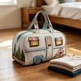 thumbnail image 6 of Boho Patchwork Camper Print Quilted Duffle Bag, Vintage Handmade Weekender Travel Tote for Overnight Trip, Camping, Casual Daily Luggage Storage B, 6 of 8