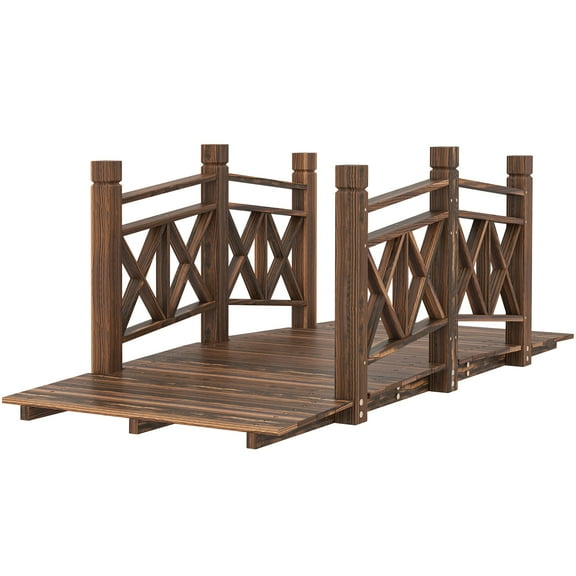 Homiyad 5' Wooden Garden Bridge Footbridge for Backyard Ponds, Creeks, Streams, Carbonized