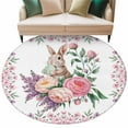 thumbnail image 2 of Easter Bunny Roses 6ft Round Rugs, Pink Floral Spring Botanical Washable Non-Slip Area Rugs for Living Room Bedroom Kitchen, Soft Low Pile Dining Room Kicthen Circle Carpet, Indoor Floor Rug, 2 of 9