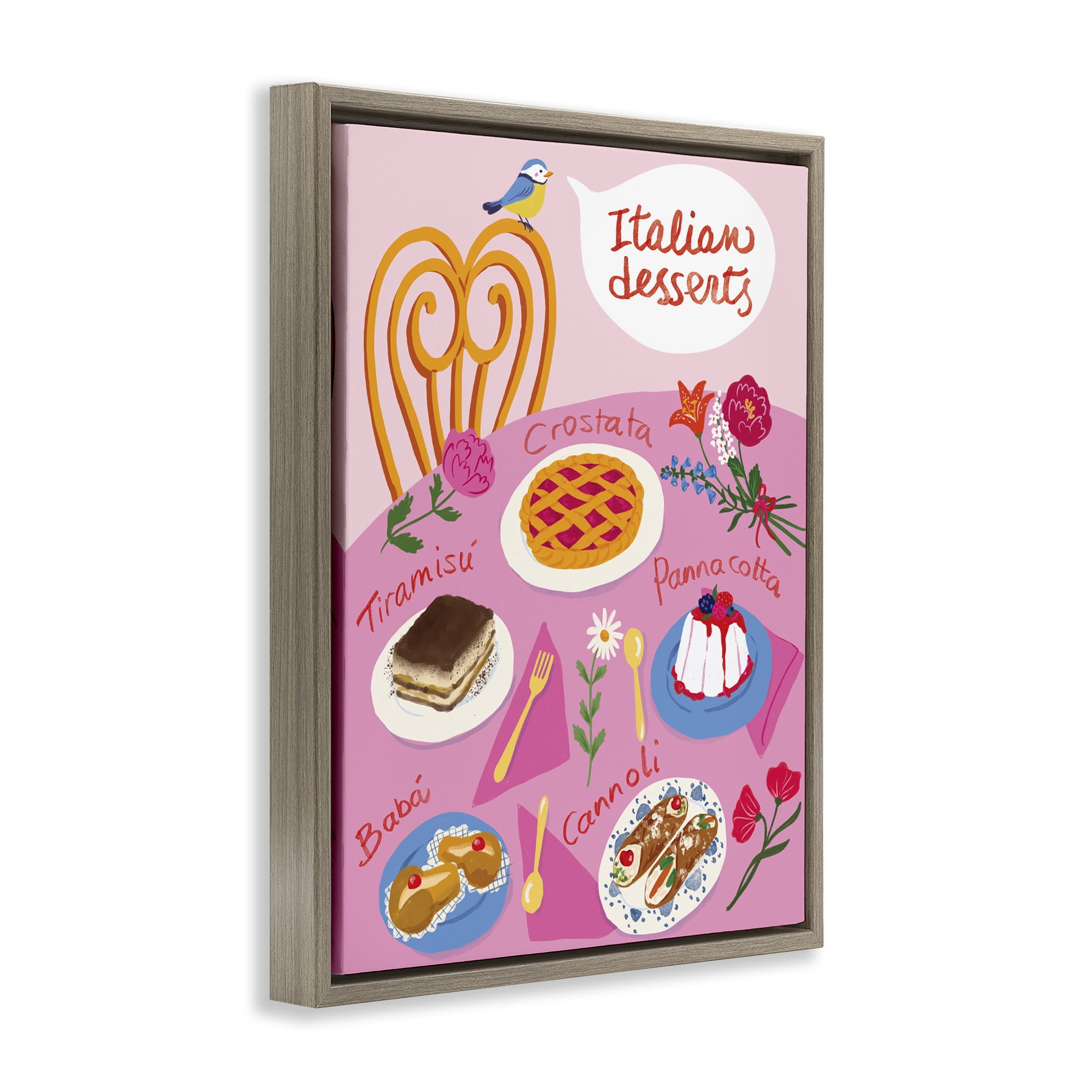 Stupell Industries Italian Desserts Table Food & Beverage Painting Brown Floater Framed Canvas Art Print Wall Art, 25 x 31