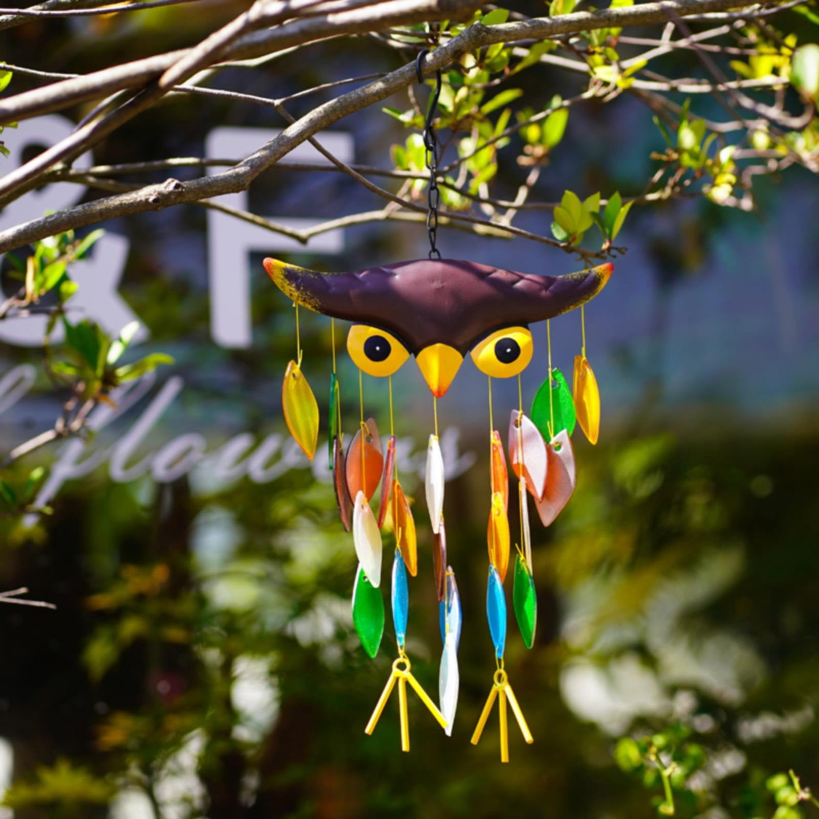 LHWEN Wind Chime Folk Art Owl Model Glass Wind Chimes Wall Hanging Home Decor Apartment Room Dorm Decoration Terrace Patio Porch Garden Unique Design Relaxing Sounds Handmade Gift for Birthday