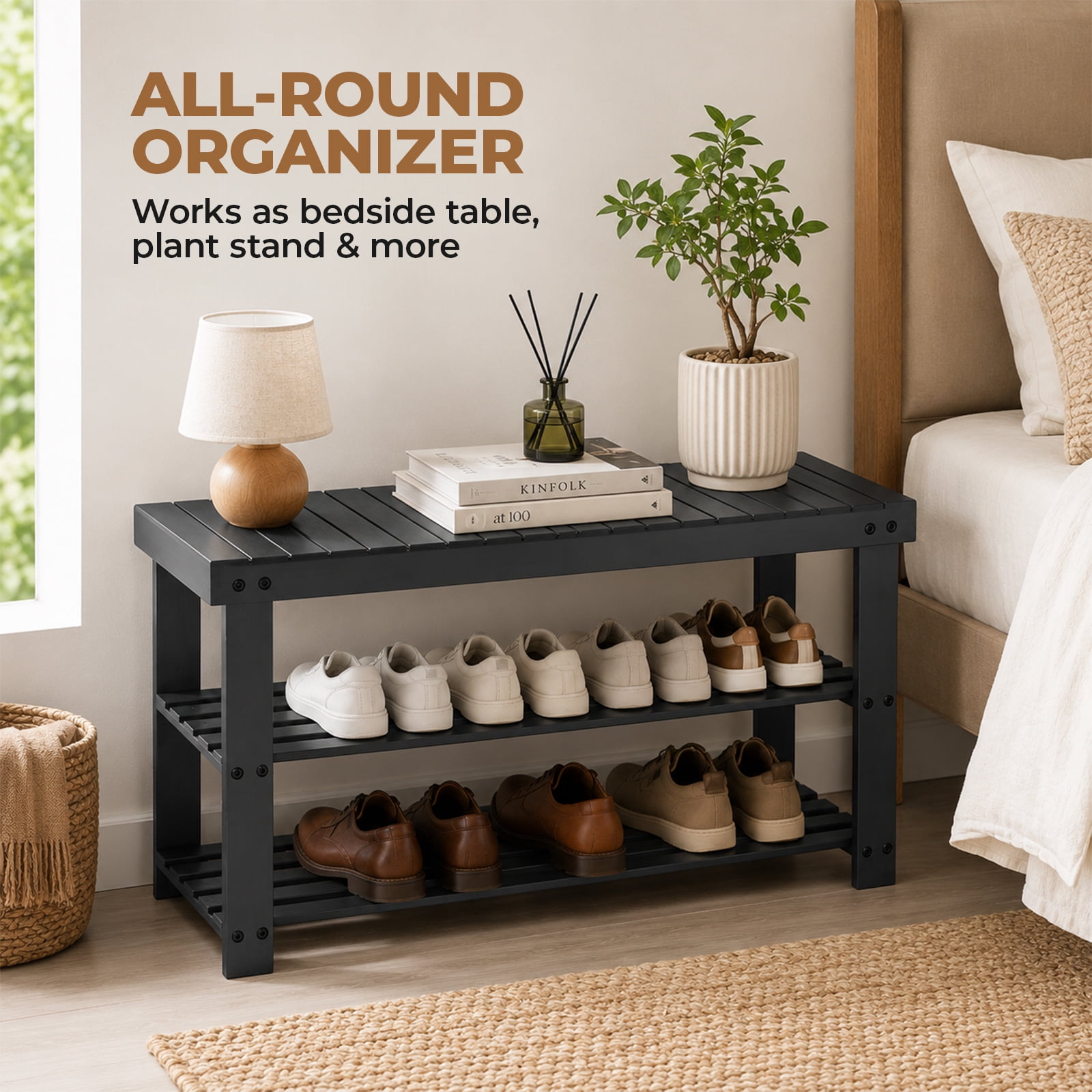 Alvantor 3 Tier Shoe Rack Bench, Shoe Storage Organizer, Entryway Bench, Perfect for Shoe Cubby, Bathroom Bench, Entryway Organizer, Hallway