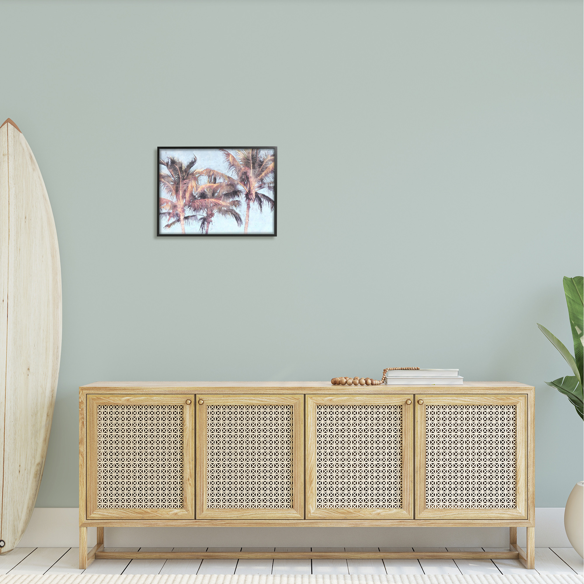 Stupell Industries Looming Palm Trees Tropical Sky Graphic Art Black Framed Art Print Wall Art, Design by Nina Blue