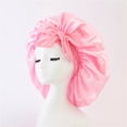 thumbnail image 1 of Zhuge Gorro de seda satinada para dormir para mujer, gorro grande para el pelo, gorro para dormir por la noche, bufanda envolvente para mujer, trenzas, cabello rizado con banda para atar (rosa), 1 of 4