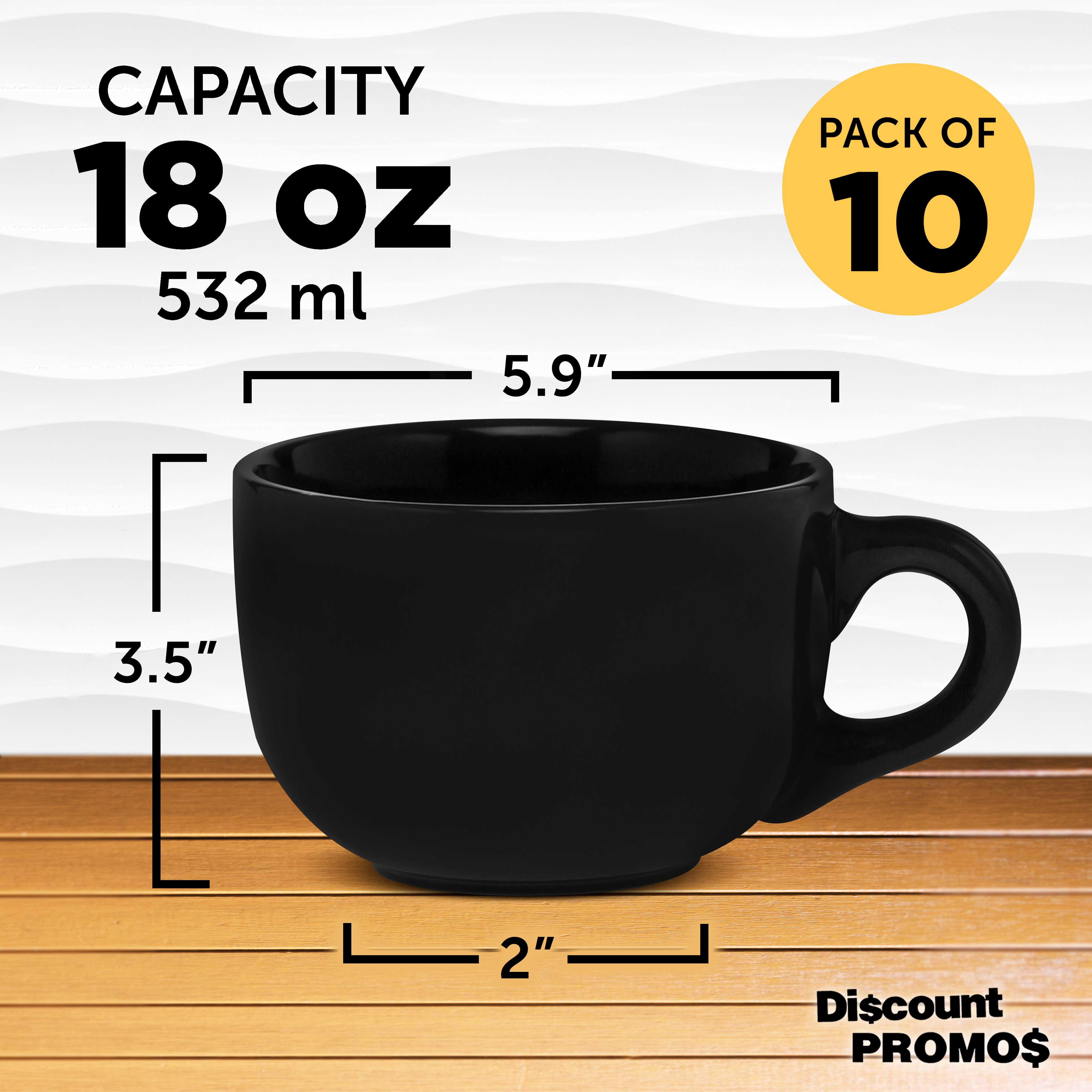 Ceramic Cappuccino Mugs 18 oz. Set of 10, Bulk Pack - Perfect for Coffee, Tea, Espresso, Hot Cocoa, Other Beverages - Black